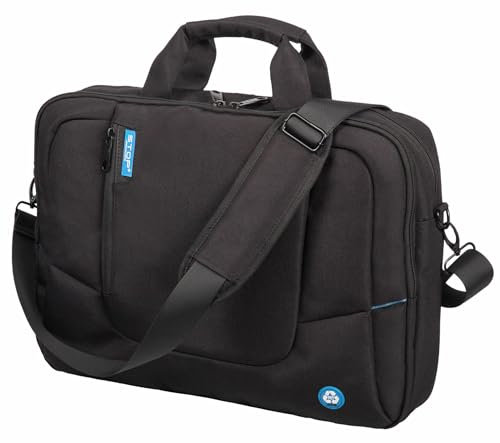 Stop Ocean Plastic 46202 RPET Laptoptasche Grenada, Notebooktasche für 17 Notebooks, Business Schultertasche aus recyceltem PET, Laptop Umhängetasche ca. 32 x 43 x 9 cm, Schwarz