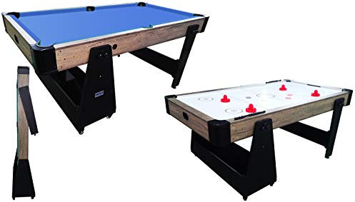 Charlsten Multi Airhockeytisch/Billardtisch Holzoptik - 2-in-1 zusammenklappbar