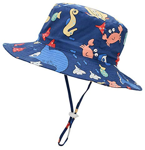 Durio Baby Sonnenhut Kinder Sonnenhüte UV Schutz Breite Krempe Fischerhut Hut Sonnenschutz Unisex Junge Mädchen Kleinkind Dunkelblau Meer 6-12 Monate