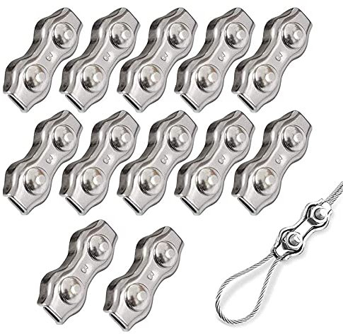 12 Pezzi Di Morsetti Doppi Per Funi Metalliche m3, Morsetti Per Funi Duplex In Acciaio Inossidabile 304, Cavo a Morsetto per Fune Metallica Duplex, Ampiamente Utilizzati Nell'Industria, Nell'Edilizia