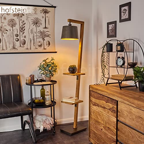 hofstein Lampadaire Baval, lampe en bois naturel avec un abat jour en métal gris et doré, tout en disposent d'un interrupteur à pied sur câble, 1xE27max, 60watt