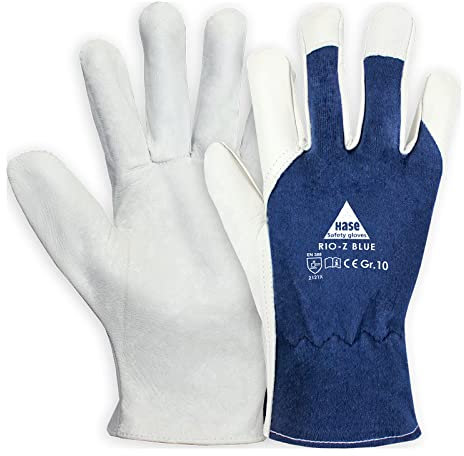 Hase Montage-/Arbeitshandschuh Rio-Z Blue, hauptmaterial Ziegennappaleder, der Oberteil besteht aus Baumwolltrikot und er hat einen Gummizug im Handrücken (200, 12)