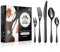 vancasso Cutlery Set for 6 People, 30 Piece Black Knife and Fork Sets, Silverware Flatware Set Includes Forks Spoons Knives, Mirror Polished, for Fancy Kitchen Home Restaurant Party