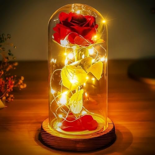 Norcalway Rose in Glass Dome Beauty and The Beast Rose - Rose in a Glass Mom Gifts Birthday Gifts Wedding Anniversary Decorations - Glass Rose | Rose with Dome | Rose Glass Dome - Glass Rose Gift
