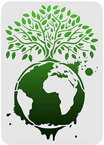 FINGERINSPIRE Baum des Lebens Schablonen 29,7x21cm Baum & Erde Zeichnung Malschablonen Grüner Baum Wandschablonen Wiederverwendbare Baum des Lebens Schablonen zum Malen auf Holz, Wand und Fliesen