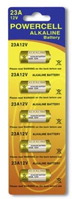 POWERCELL Batterie Alcaline 23A 12V Confezione da 5 Pile A23 MN21 MN23 L1028 V23GA LRV08 8LR932 per Telecomandi Cancello Sensori Antifurto Allarme Campanello