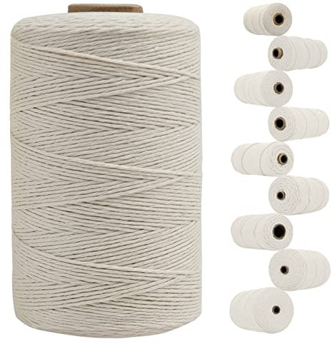 LEREATI Hilo Macrame 1mm x 390m, Cuerda Macrame Colores Cuerda de Algodon Natural, Cuerda Manualidades DIY Cordel para Colgante de Pared, Trenzada, Colgador de Planta, Decoración Navidad (Beige)