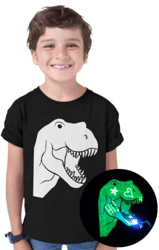Illuminated Apparel Original Dinosaur Kids Interactive Glow in The Dark T-Shirt - Fun for Birthday Parties