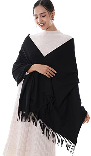 RIIQIICHY Abendkleid-Schal Damen Festlich Schwarz Stola Winter-Premium-Fransen-SchalKlassischer Dicker Damen