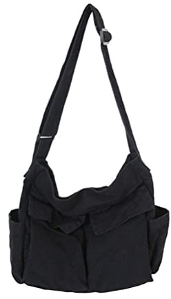 Knowoo Leinwand Messenger Tasche Hobo Schnecke Tasche mit großer Kapazität mit mehreren Taschen Lässige Schultertasche für Frauen und Männer Einkaufen Reisen, Schwarz