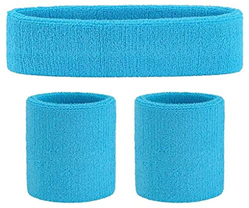 Guangcailun Sport Stirnband Training Übung Yoga Schweißband Set Basketball Badminton Armband Wandern Reiten für Männer Frauen, Himmelblau