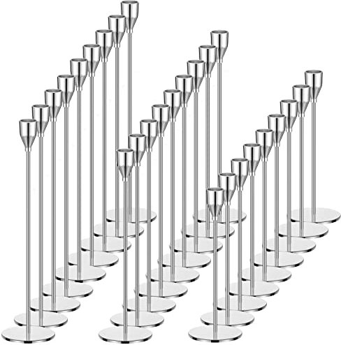 Potchen Kerzenhalter, 27 Stück, 9 Sets, konische Kerzenhalter, passend für 1,9 cm dicke Stumpenkerzen, lange Kerzenhalter, Dekoration für Zuhause, Hochzeit, Abendessen, Party, Jahrestag (Silber)