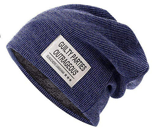 Unisex Beanie Mütze Buchstabe Tuch Mark Hut Plus Samt Wintermütze für Männer Frauen Warm Beanie Ski Sport Wintermütze, marineblau, One size