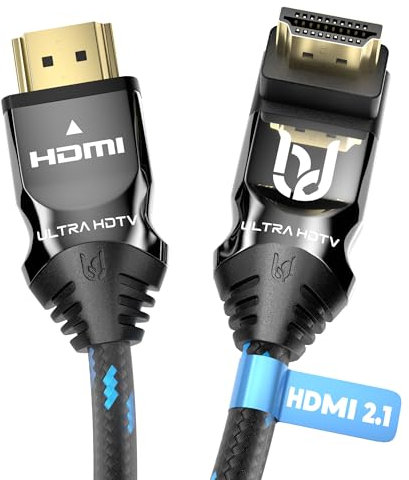 Ultra HDTV 90° 8K HDMI 2.1 Kabel - 2m kurz, Winkelstecker, 48 Gbps, 8K@60Hz, 4K@120Hz, Knickschutz, Premium Nylonmantel, für TV, Monitor, PS5, Xbox, Home Entertainment