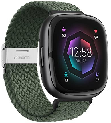XMUXI Geflochtene Nylonbänder Kompatibel mit Fitbit Versa 3/Sense 1 Armband (NICHT für Fitbi Versa 4/Sense 2) mit verstellbarem Metallverschluss Atmungsaktive Strechy Sport Armband