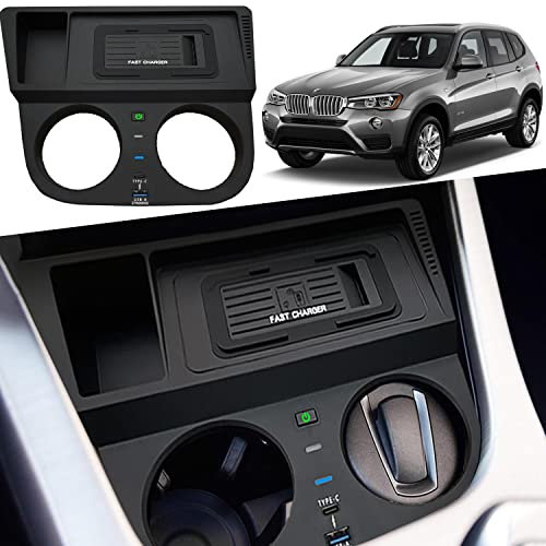 Singkin Kabelloses Ladegerät Auto für BMW X3/X4 2014 2015 2016 2017 Mittelkonsole-Zubehör, 15W Qi Wireless Schnellladendes Handy-Ladegerät für BMW X3/X4 F25 F26 2014-2017, Geschenk für BMW-Besitzer