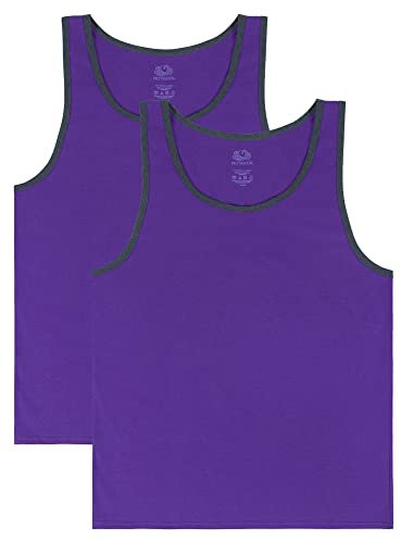 Fruit of The Loom EverSoft, Maglietta da Uomo Senza Maniche in Cotone Traspirante con Controllo degli odori, Serbatoio - Confezione da 2 - Viola, XX-Large