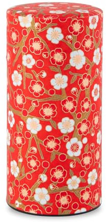 NOREN] Japanische Washi Teedose für Losen Tee 200g (Ume - Rot) / Mit Luftdichtem, Feuchtigkeitsbeständigem, Innenverschluss