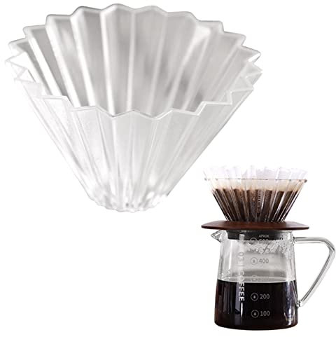 Taza de filtro de café, taza de filtro de origami de resina con soporte de madera, diseño cónico reutilizable, suministro manual para verter sobre el gotero, taza de filtro de café con forma de flor