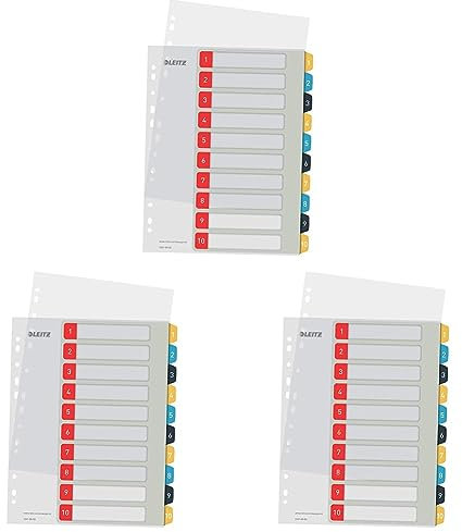Leitz PC-beschriftbares Register in A4 Format, 1-10, Robust, Mehrfarbig, Cosy-Serie, 12470000 (Packung mit 3)