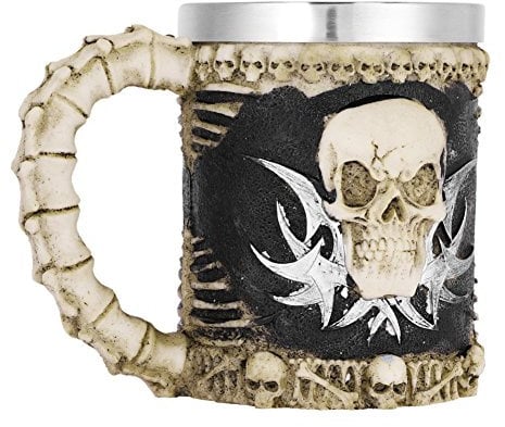 Skull Coffee Mug Stainless Steel Skull Warrior Tankard Viking Skull Beer Cup Skeleton Resin Wine Mug Medieval Skull Drinkware Wineglasses Gothic Tea Drinking Cup for Halloween Christmas Birthday Gift