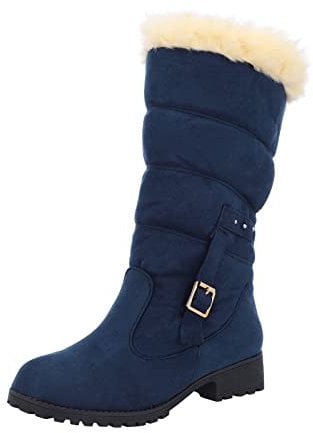 ARTRAY Winter Boots For Women Uk Waterproof Slip On Outdoor Cozy Fleece Suede Lined Snow Shoes For Women Stylish Warm Shoes For Dog Walking Hiking Trekking With Buckle Combat Biker Boots