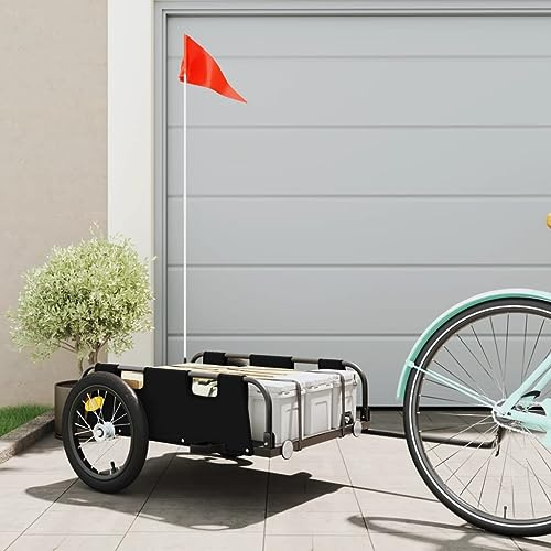Tidyard Fahrradanhänger Lastenanhänger Transportanhänger Anhänger Handwagen Radanhänger Gepäckwagen Transportkarre Schwarz Oxford-Gewebe und Eisen
