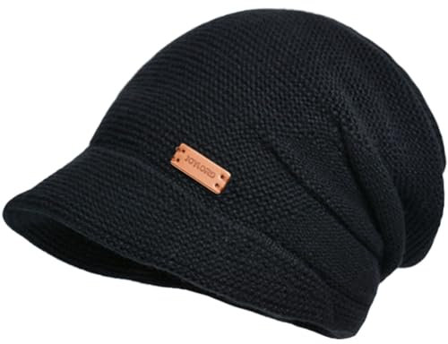 XYIYI Schwarz Damen Sluchy Knit Beanie Hut Winter Weich Warm Schirmmütze Dickschädel Mütze