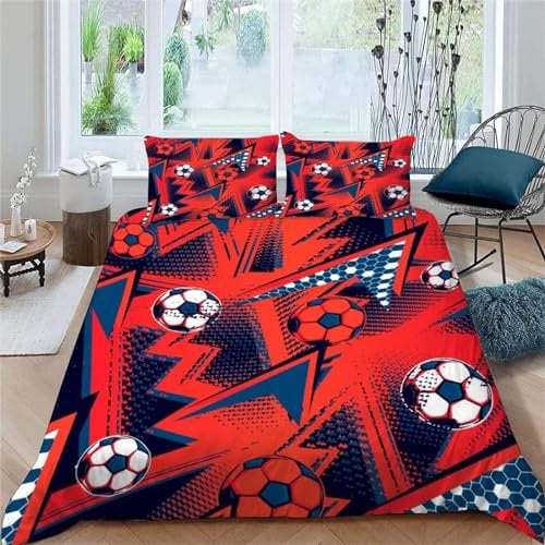 XCQHZYQ Bettwäsche 135x200 cm Roter Fußball Bettbezug Set für Kinder Jungen Mädchen Weich Atmungsaktiv Microfaser Betten Set mit Reißverschluss