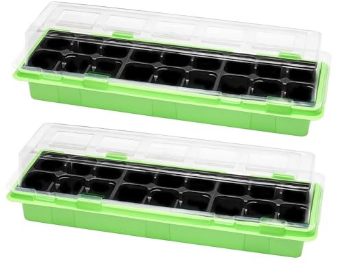 Garronda Mini Gewächshaus Anzuchtkasten Pflanzen im Innenbereich Anzuchttöpfe GD-0043 (47x16 cm; Grün, 2 Stück)