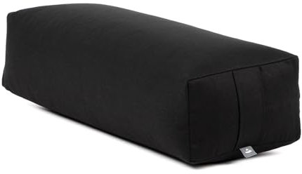 bodhi Yoga Salamba Bolster Eco | Waschbarer Bezug aus 100% Bio-Baumwolle | Yogarolle eckig mit Bio Dinkelfüllung | Yogakissen groß für Restoratives Yoga | Maße: 63,5 x 26,5 x 20,5 cm (schwarz)