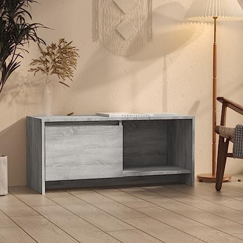 HETFTJN TV-Schrank, Tv Lowboard Tv Table Wohnzimmertisch Fernsehschrank Holz Geeignet für Wohnzimmer Kleine Räume Schlafzimmer Den Flur Grau Sonoma 90x35x40 cm Holzwerkstoff