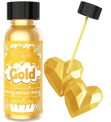 Edible Glitter Paint - 40g Liquid Food Colouring Edible Glitter for Cakes, Food Grade Liquid Luster Dust Metallic Paint for Cake Decorating, Baking, Macaron, Candy, Cookie-Gold