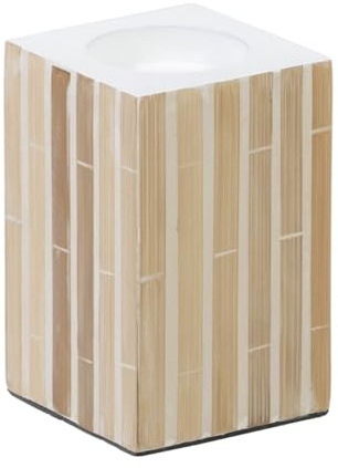 BigBuy Home Teelichthalter, Beige, Bambus, MDF, 10,5 x 10,5 x 16 cm