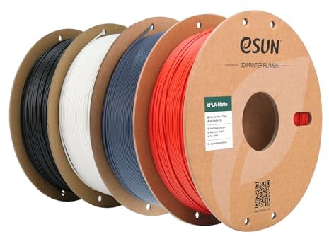 eSUN Filamento per Stampante 3D PLA Opaco Aggiornato, Filamento PLA Opaco da 1.75mm, 1 kg per bobina, 4 bobine per stampanti 3D, Nero ebano+Bianco crema+Grigio scuro+Rosso fuoco