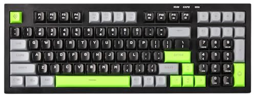 YUNZII D98 Wired Gaming Keyboard w/ RGB Backlight & Quiet MMP Keys, Full Numpad, Spill-Resistant, Anti-Ghosting, 98 Keys (Black & Green)