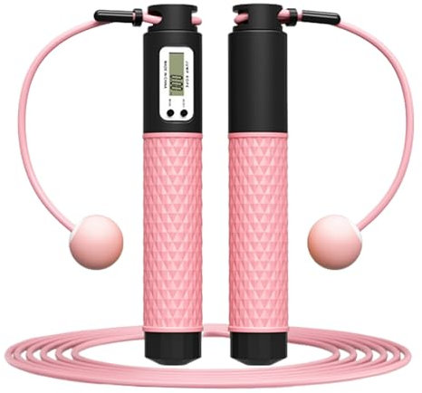 Shunshi Skipping Rope, Digital Jump Rope with Counter - Adjustable Skipping Rope for Fitness, Non-Slip Handles, Weighted Design, Ideal for Adults and Kids, Ideal for Boxing, and Gym Workouts (Pink)