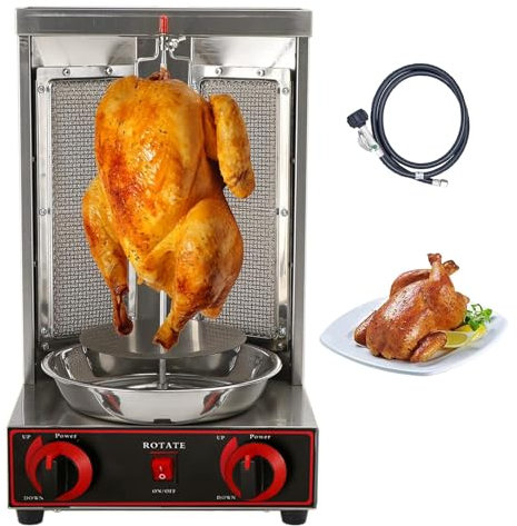 Naturalpowev Asador Vertical de Gas, Horno Giratorio Vertical de encimera con 2 quemadores, Temperatura Ajustable, asador de Carne giroscópico Doner Kebab para Carne, Pollo