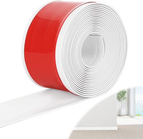 DBREAKS 10cm*10m Rodapies Autoadhesivo PVC, Zócalos decorativos Adhesivo, Rodapié blando de PVC, Flexible Rodapie Cocina y Baño, Listón de PVC blando autoadhesivo(Blanco)