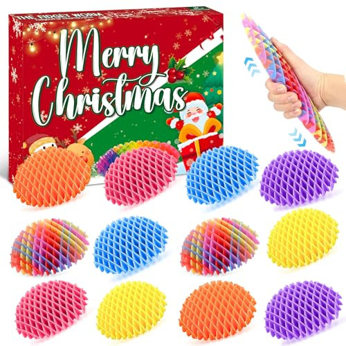12 Stück Fidget Wurm Spielzeug, Wurm Fidget Toys Bunt Sensorisches Stressabbau Spielzeug Stressabbau Fidget Worm Anti Stress Spielzeug Sensorisches Stressabbau für Erwachsene und Kinder Christmas
