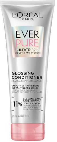 L'Oreal Paris Glossing Sulfate Free Conditioner with Glycolic Acid, Hair Care for Lasting Shine and Smoothness for Dull, Dry Hair, EverPure, 6.8 Fl Oz
