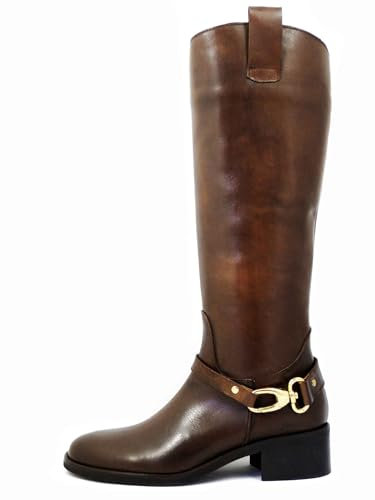 OSVALDO PERICOLI Stivali Donna Cavallerizzo in Pelle Marrone, Tacco Basso 4 cm, Made in Italy, ST513G