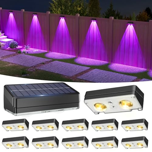 VOLISUN 12 Stück solarlampen für außen, 10 Farben & farbwechselnde Solar Wandleuchte Aussen IP65 Wasserdicht, RGB Heller Solarlampen für Außen Wand für Garten, Pools, Haus, Deck, Porch (Schwarz)