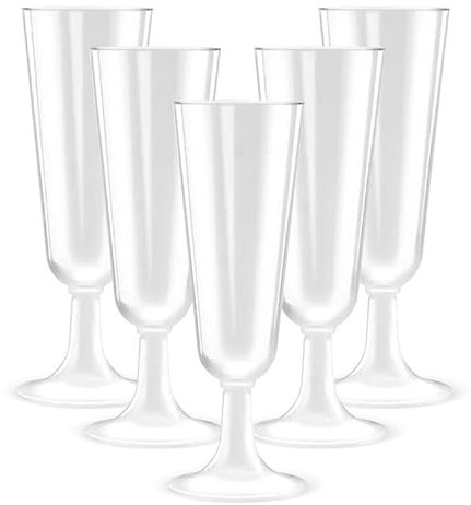 NIEVAN 20 x Premium Plastic Champagne Flutes 100ml - Elegant Reusable Prosecco Flutes, Shatterproof Plastic Wine & Cocktail Glasses for Christmas, New Year’s, Weddings, Birthdays & Parties