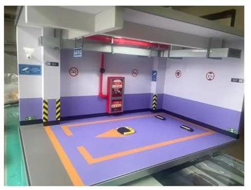 Simulation Auto Model Underground Parking Lot Single Garage Scene for 1/18 RC for Crawler Car for TRX4M for Defender for Bronco Protective Garage Display Case(Purple 1set)