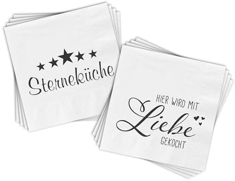 Servietten 80 Stück mit 2 verschiedenen Motiven - Sterneküche - Tischdeko Papierservietten 2er Set mit Spruch - Papier Tuch 3-lagig mit Text bedruckt