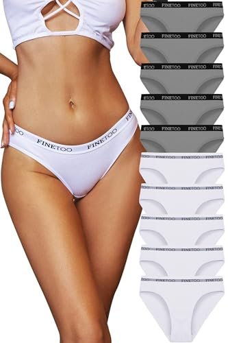 FINETOO 10er Pack Baumwoll Slips Damen Atmungsaktive Unterwäsche Logo Sportunterwäsche Weich Sexy Unterhosen Reizwäsche Sportgürtel Bikini Mehrpack S-XL