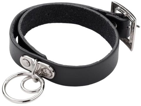 CALFOVERA Collare in Pelle di Mucca Regolabile con Fibbia Pendente Ad Anello A Catena Stile Gotico Punk Choker Circolare Nero Regolabile Collare Geometrico per Il Collo delle Donne Gioielli per Feste