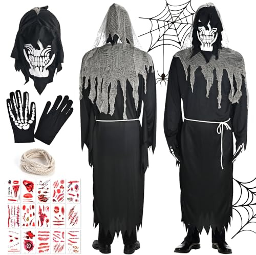 Faburo Halloween Kostüm Herren, Skelett Horror Kostüm Herren, Zombie Kostüm Erwachsene Unisex für Halloween Karneval