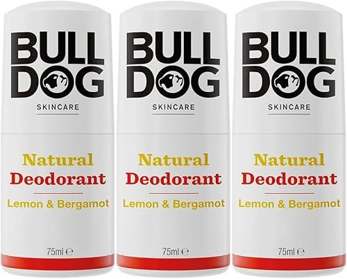 BULLDOG SKINCARE - Desodorante natural de limón y bergamota para hombre, 75 ml, paquete de 3